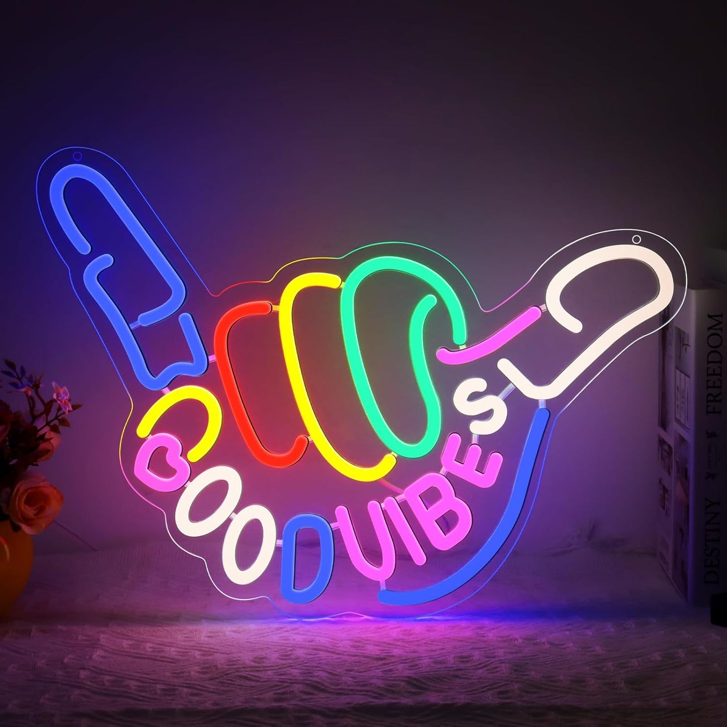 Good Vibes Only Neon Sign for Wall Decor, Niubility Good Vibes Neon Sign, Colorful Light-Up LED Sign, Dimmable USB-Powered Sign with ON/OFF Switch for Bedroom, Nursery, Club, Bar, and Party Decor