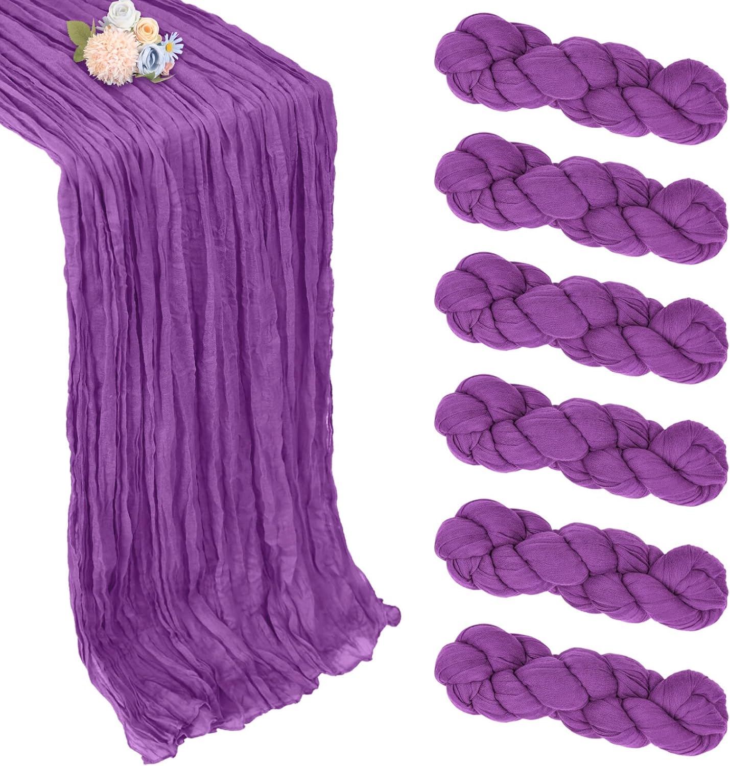 6 Pack Purple Cheesecloth Fall Table Runner 10ft Boho Gauze Fabric Cheese Cloth Table Runner 35 x 120 Inch Rustic Sheer Runner For Romantic Wedding Decor Baby Shower Party Table Centerpiece Decoration