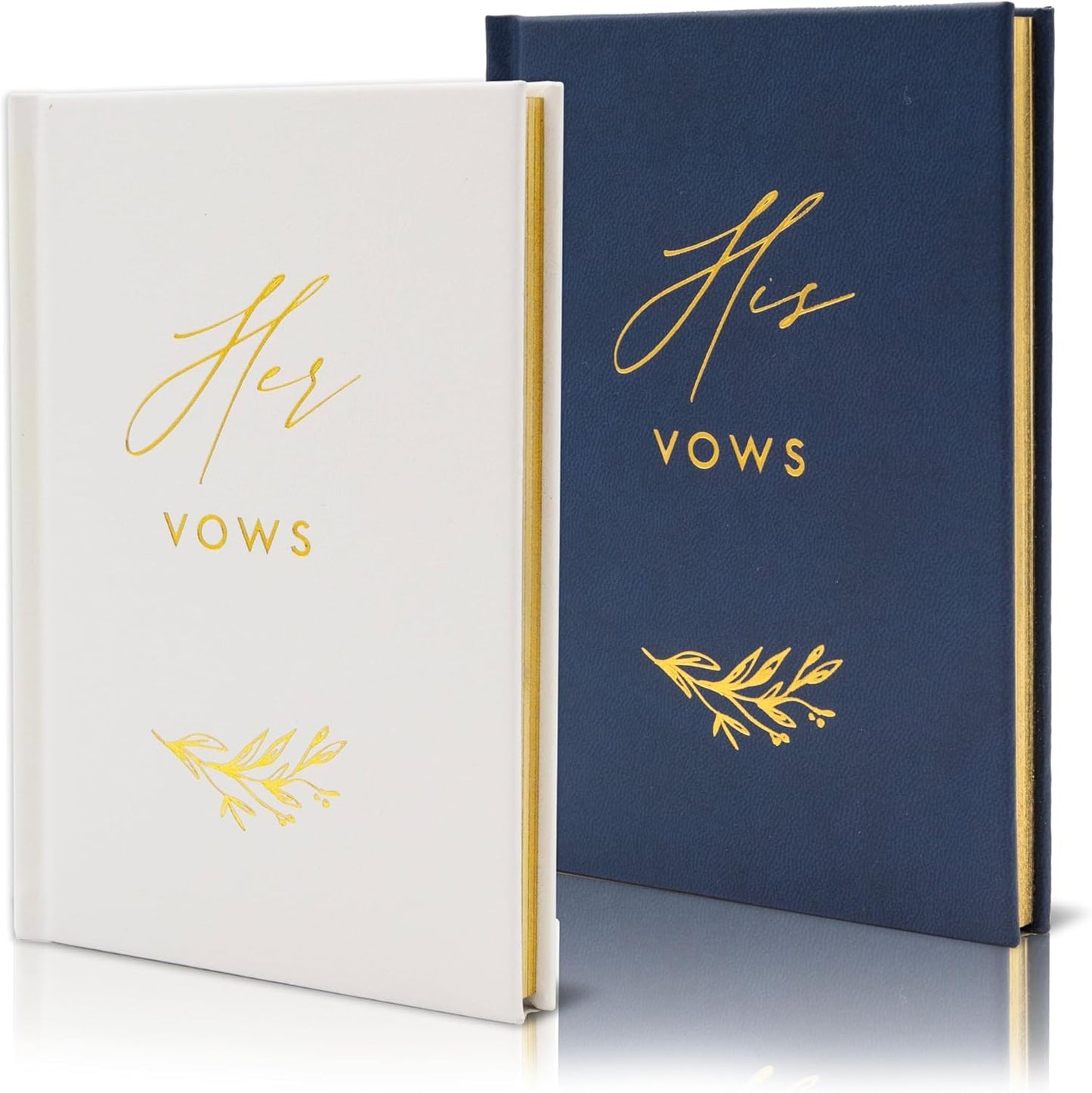 His and Her Vow Books (Set of 2) - Navy & White Hard Cover Gold Embossed Notebook Journal Diary for Nuptial Wedding Cerenomy Vow Renewal / Engagement Gift for Newly Engaged Couples at Bridal Shower