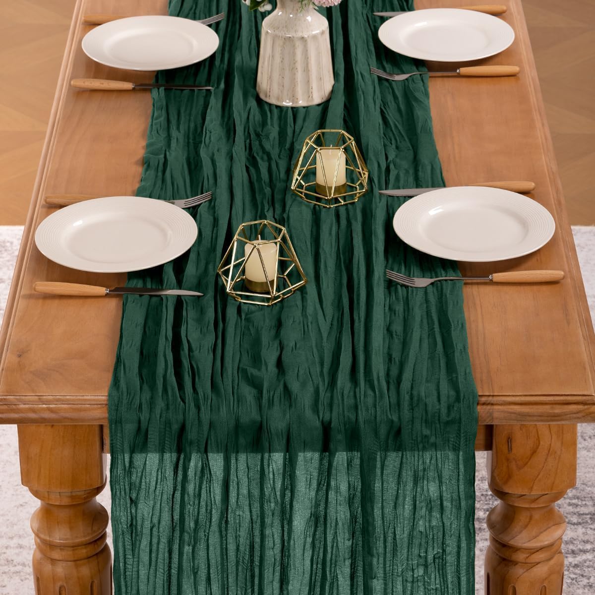 MLMW Christmas Table Runner Cheesecloth Emerald Green Table Runner Boho Cheese Cloth Gauze 160 inch Rustic 13.3ft for Party Wedding Baby Bridal Shower Birthday