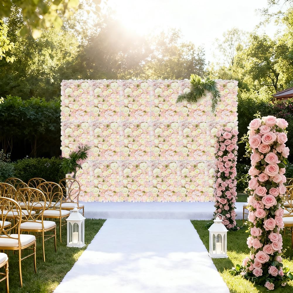 Artificial 3D Flower Wall Panel for Backdrop 24x16 inches 12 Pcs Light Pink Faux Roses Artificial Flower Backdrop for Wedding Party Bridal Baby Shower Decor