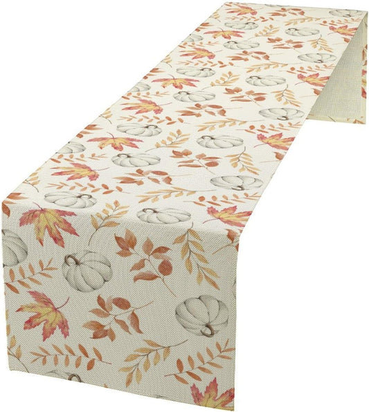 Pumpkin Leaves Table Runner,Seasonal Autumn Thanksgiving Kitchen Dining Table Decoration for Home Party Decor 13x70 Inch