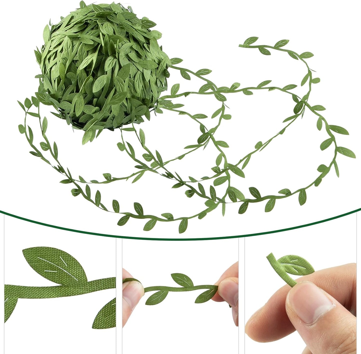 IHKFILAN 262.5 Ft Leaf Ribbon,Olive Green Leaves Leaf Trim Ribbon,Artificial Vines Wild Jungle Decorative Botanical Greenery for Baby Shower Home Wall Garden Wedding Party Wreaths DIY Craft(Green)
