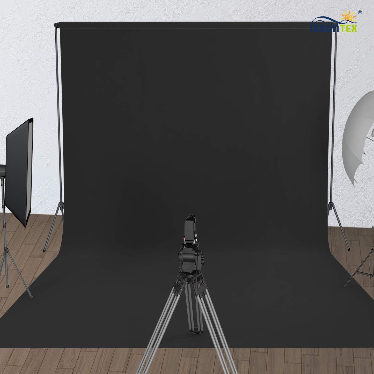 ISSUNTEX 10X12 ft Background Muslin Backdrop, Photo Studio, Collapsible High Density Screen for Video Photography and Television-Black