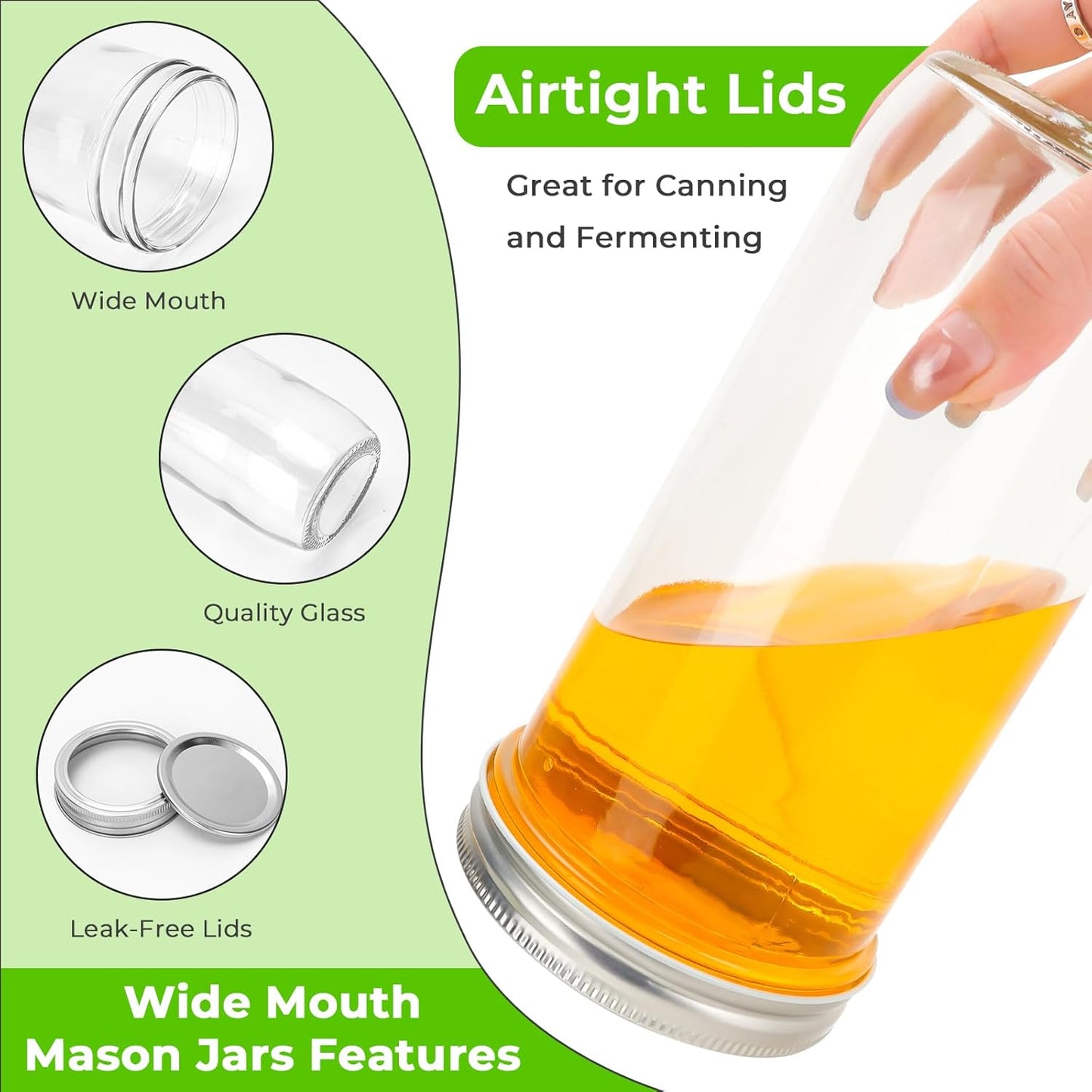 CycleMore 24oz 6 Pack Mason Glass Jars with AirTight Lids and Bands, Wide Mouth Canning Jars for Jelly, Jam, Honey, Wedding Favors, Spices and Herbs