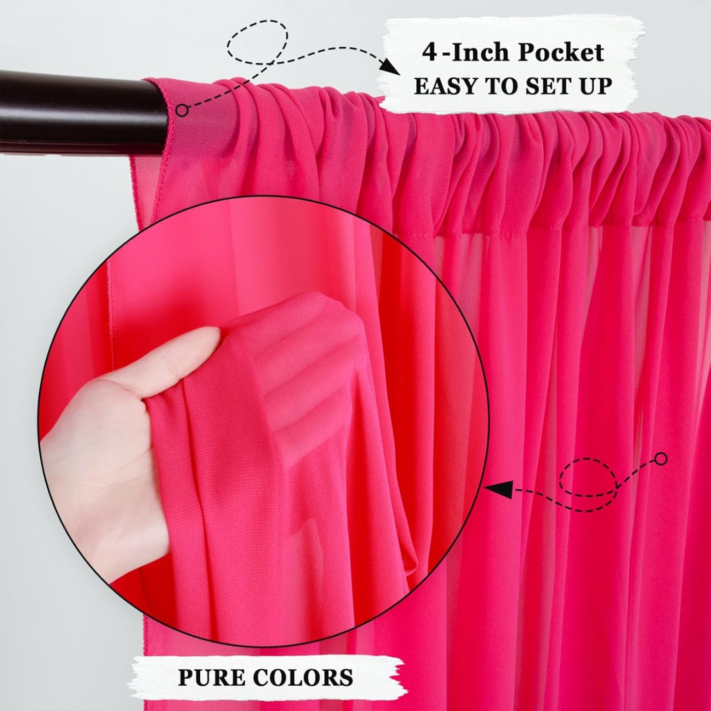 DUOBAO Elegant 20ft Hot Pink Chiffon Wedding Curtains - 6 Panels Sheer Drapes for Stage, Tent, and Photo Backdrops