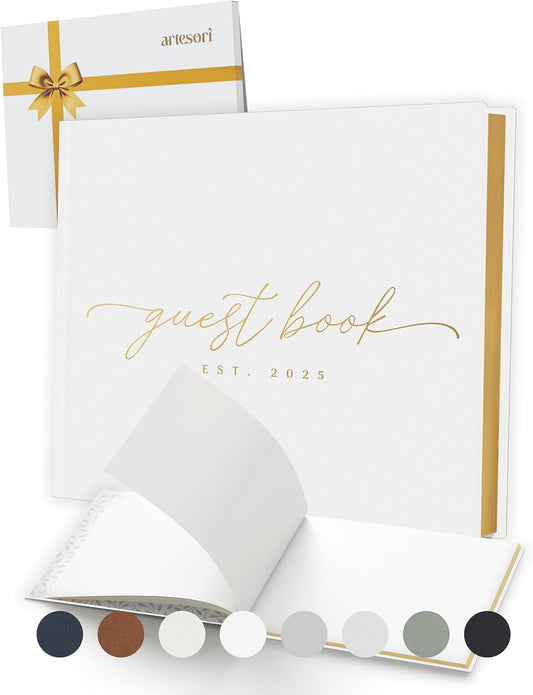 Personalized 2025 Wedding Guest Book for Reception — Guestbook to Sign In, Elegant Baby Shower Guest Book for Party & Birthday — Photo & Polaroid Guest Book for Wedding & Bridal Shower (White)