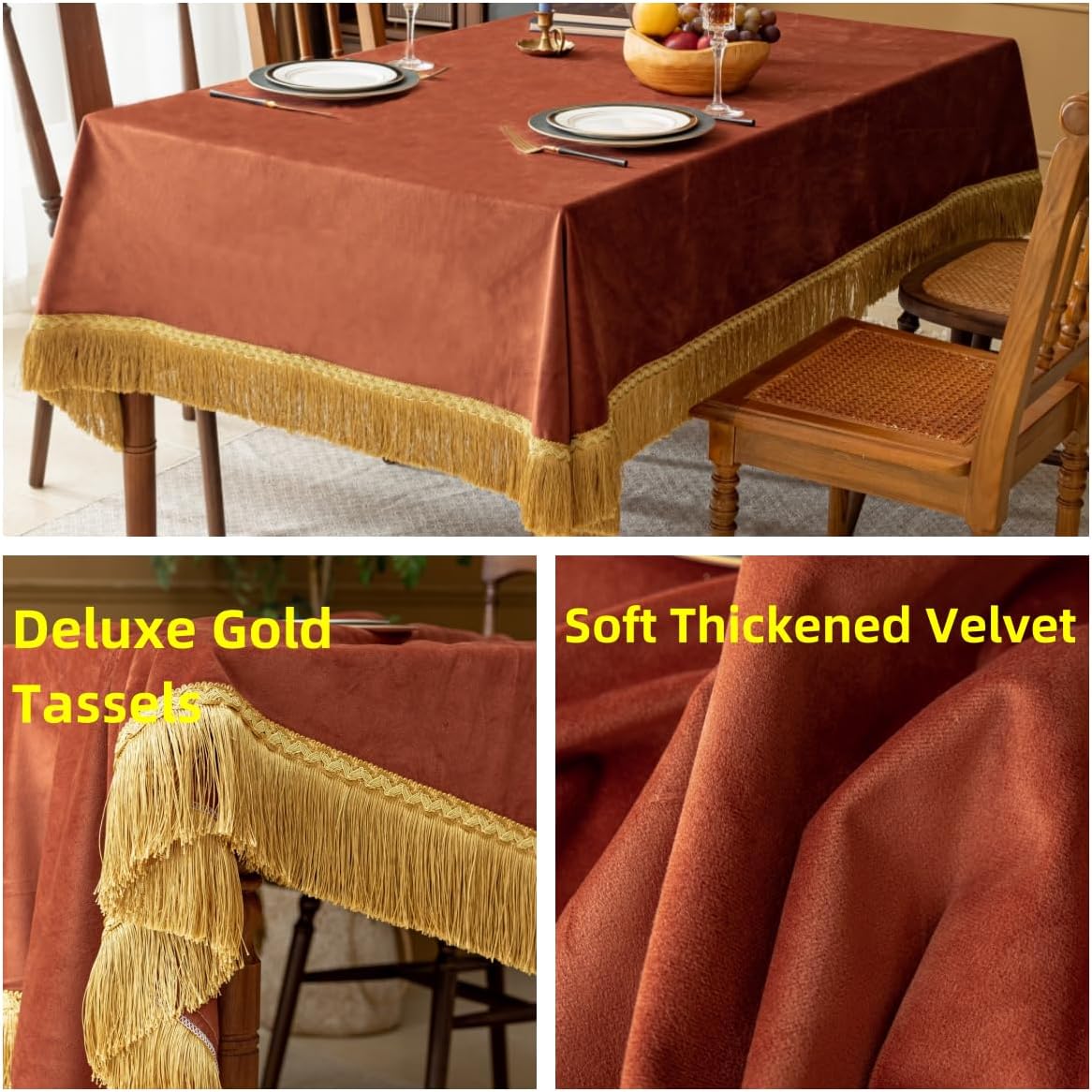 F-CHU Small Square Tablecloth 36 x 36 Inch Velvet Table Cloth Solid Burnt Orange Small Round Table Cover for Nightstand End Bedside Table Tabletop Decoration，Burnt Orange Tablecloth