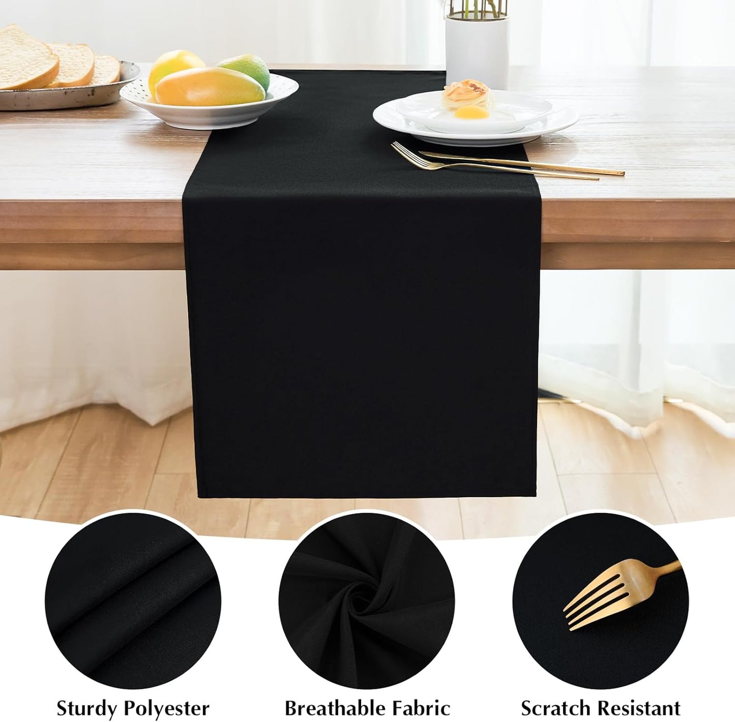 2 Pack Black Table Runner 12 x 72 Inch Solid Color Farmhouse Runners Coffee Table Dresser for Daily Party Home Decoration