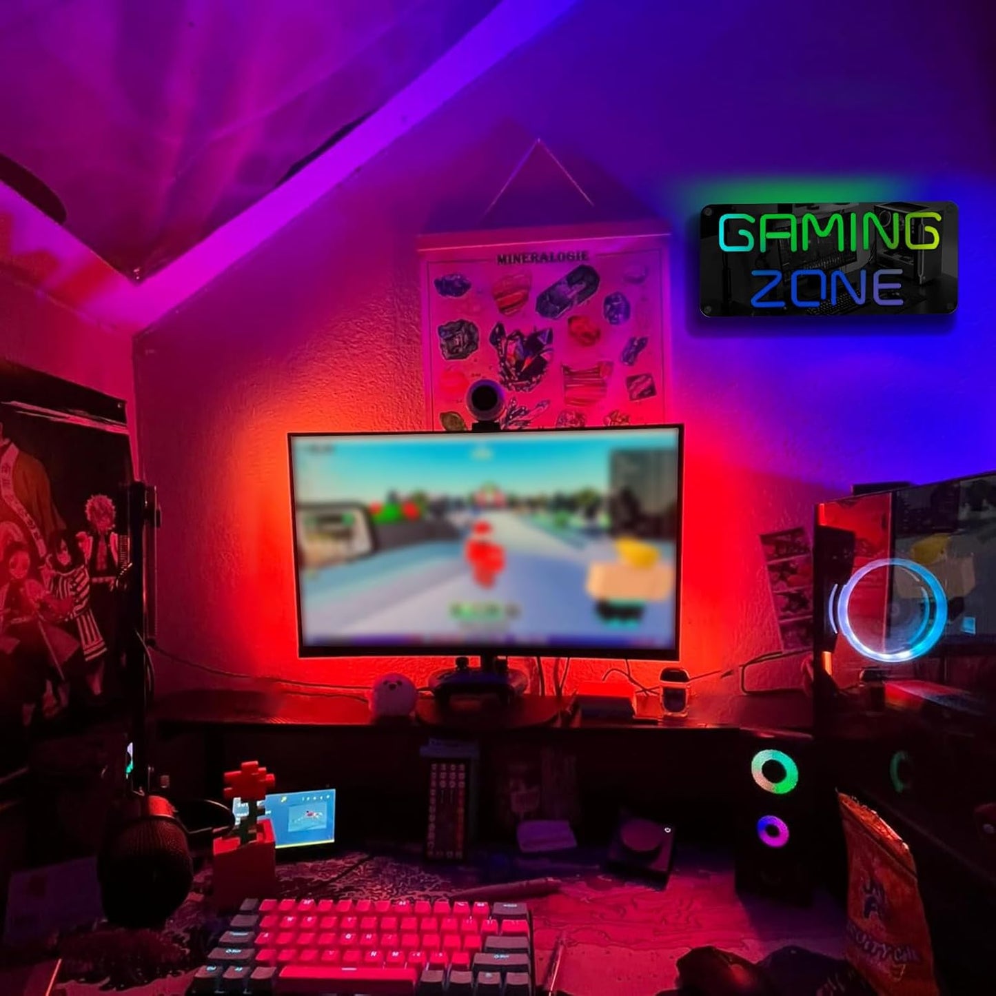 Ineonlife Game Zone Neon Sign Mirrored Colorful LED Lights for Gaming Room Decor Light Up Signs for Teen Boy Bedroom Decoration Best Gift for Kids 14.57 x 6.3 inches USB Powerd