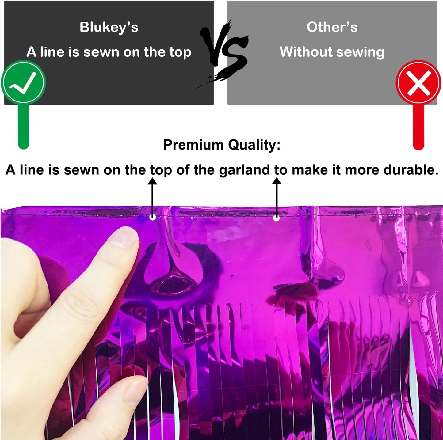 Thick 10 Feet by 15 Inch Purple Foil Fringe Garland - Pack of 3 | Shiny Metallic Tinsel Banner for Parade Floats, Bridal Shower, Wedding, Birthday, Christmas | Wall Hanging Drapes (3)