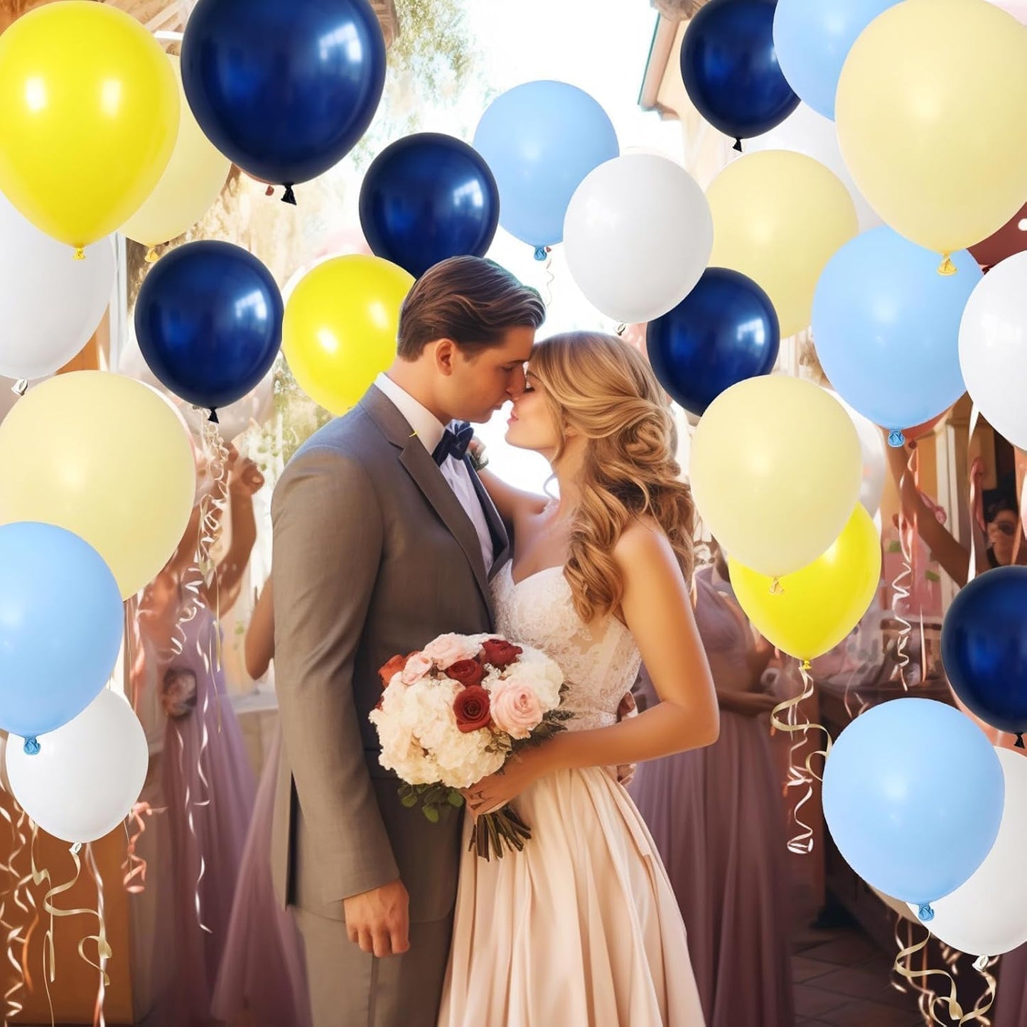 Blue Yellow Balloons Set, 60PCS Navy Blue Matte Yellow White Party Balloons, Pastel Blues Yellows and White Latex Helium Balloon for Boys Birthday Baby Shower Graduation Truck Office Party Decorations