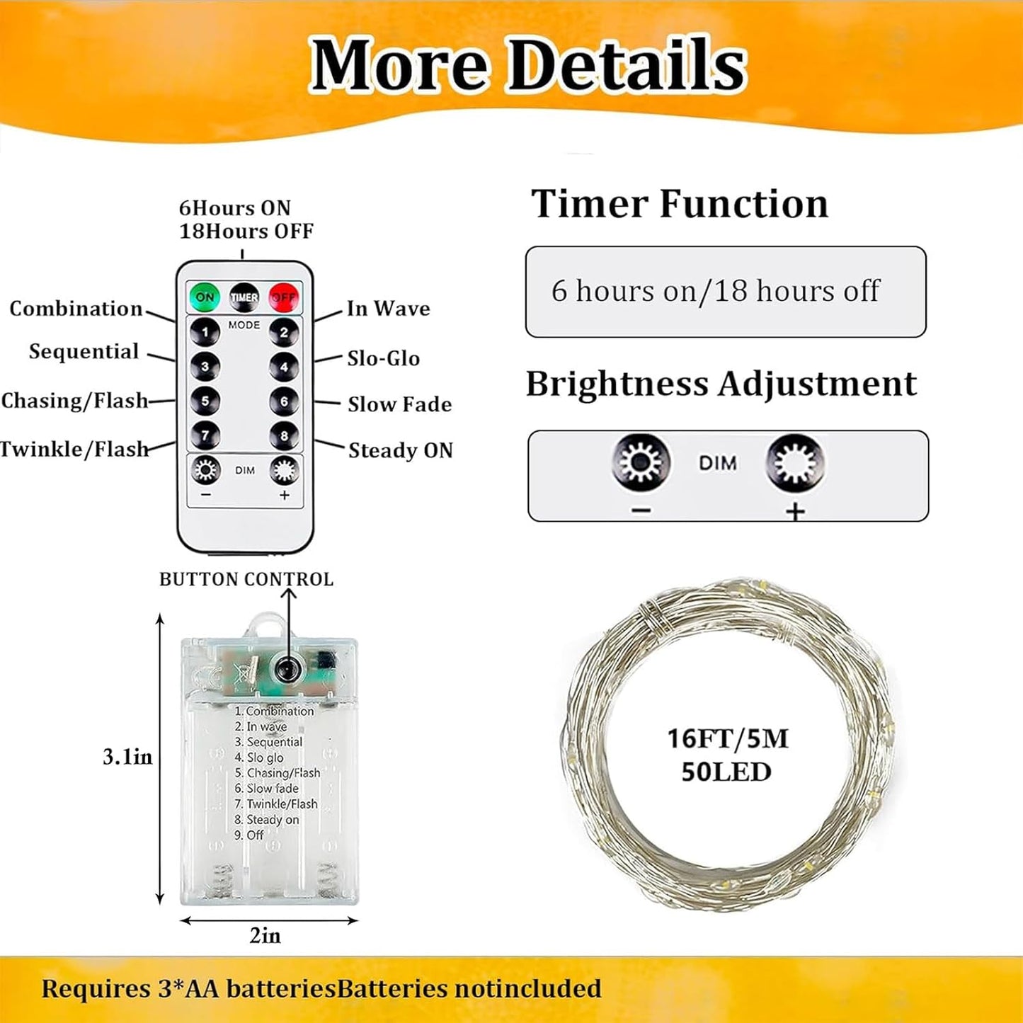 4-Pack Fairy Lights Battery Operated with Remote & Timer & 8 Modes, Waterproof 16 FT 50 LED String Lights Outdoor Indoor, Battery Twinkle Lights for Christmas Bedroom Centerpiece Décor (Cool White)