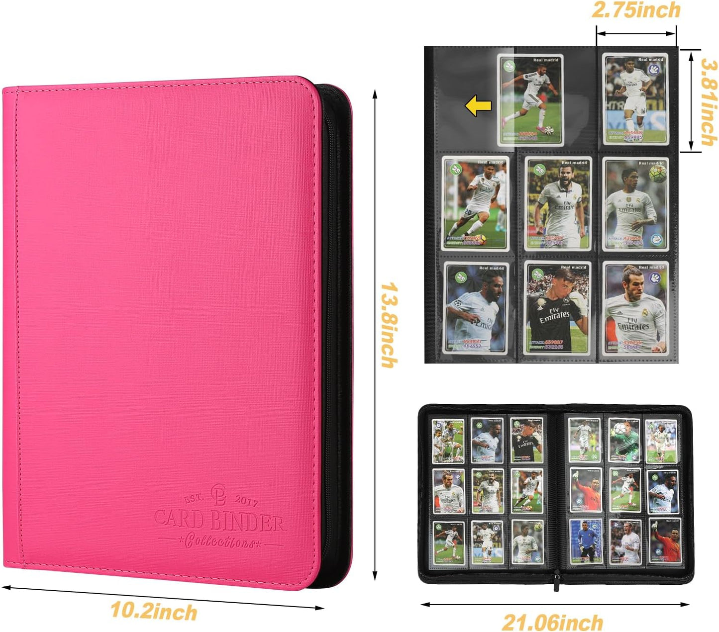 9 Pocket Card Binder, Premium Zip Trading Card Binder, 540 Double Sided Pocket PU Collection Binder, Collector Album, Card Folder for MTG, TCG, Sports Cards