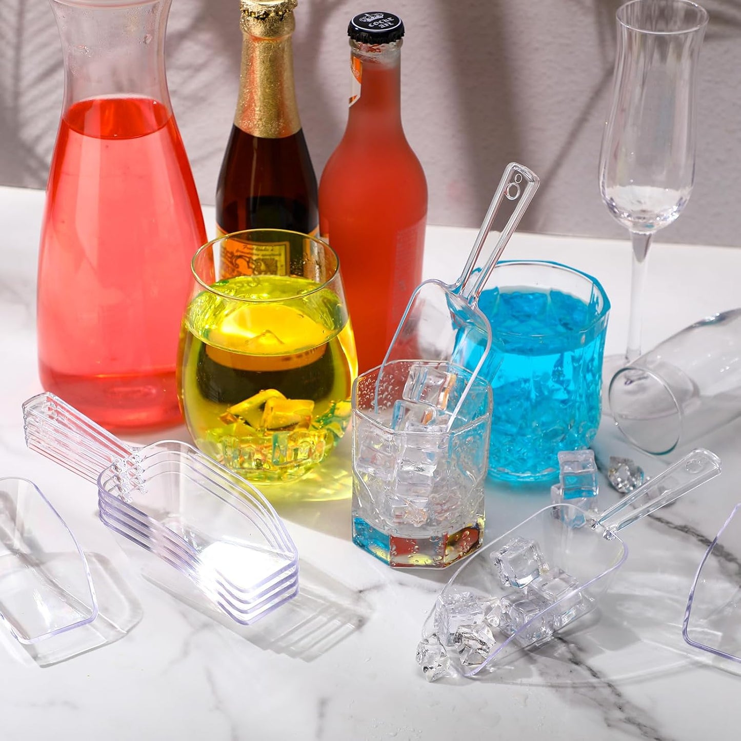 Hestya 4 Pcs Christmas Multi Purpose Clear Plastic Scoops for Candy Buffet Acrylic Kitchen Ice Food Popcorn Scoops for Protein Powders, Ice Cream, Coffee, Tea Jar (6.69 Inch)