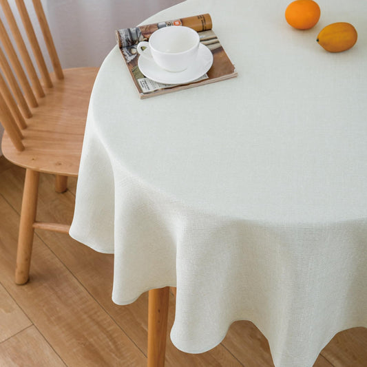 NLMUVW Linen Round Tablecloth 48 Inch, White Table Cloth Textured Small Dining Table Cover Water Resistant for Party Cafe Kitchen