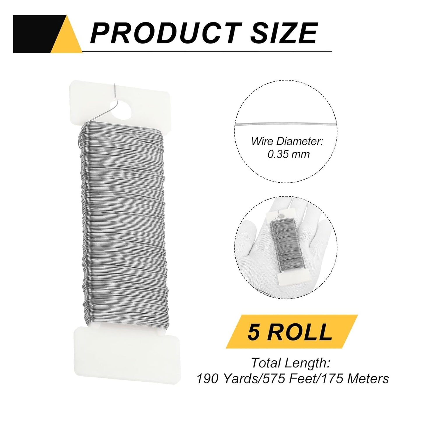 MECCANIXITY 190 Yards/575 Feet 27 Gauge Metal Floral Wire Silver Tone Flexible Paddle Thin Floral Wires for Craft, Christmas Wreath, Flower Arrangement, Wedding, Total 5 Roll