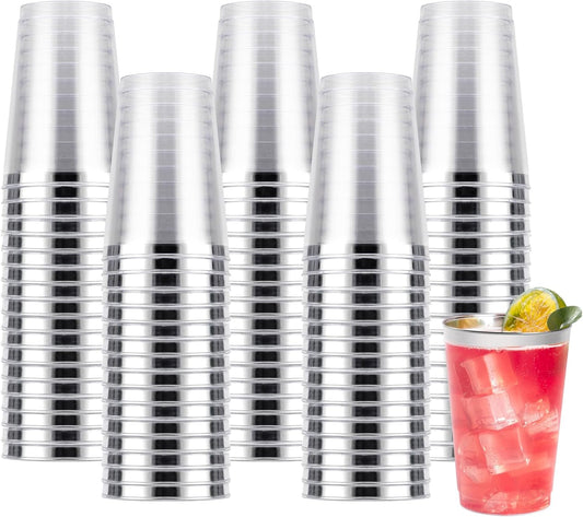 Goodluck 100PCS 12oz Silver Plastic Cups for Party, Disposable Silver Cups, Plastic Cocktail Glasses for Wedding Thanksgiving, Christmas, and Parties