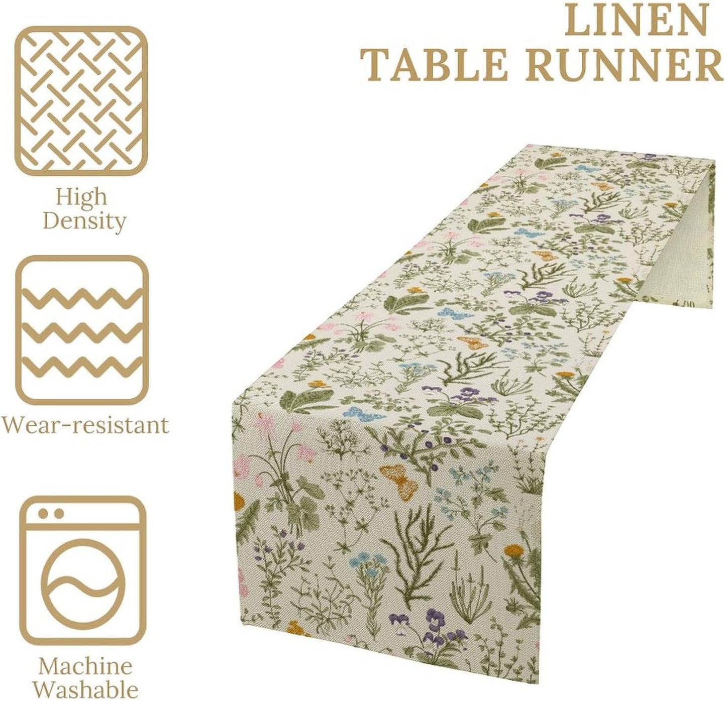 Wildflowers Floral Table Runner, Retro Flower Butterfly Seasonal Spring Summer Kitchen Dinning Table Runner for Indoor Outdoor Home Wedding Party Holiday, 13x120 Inch