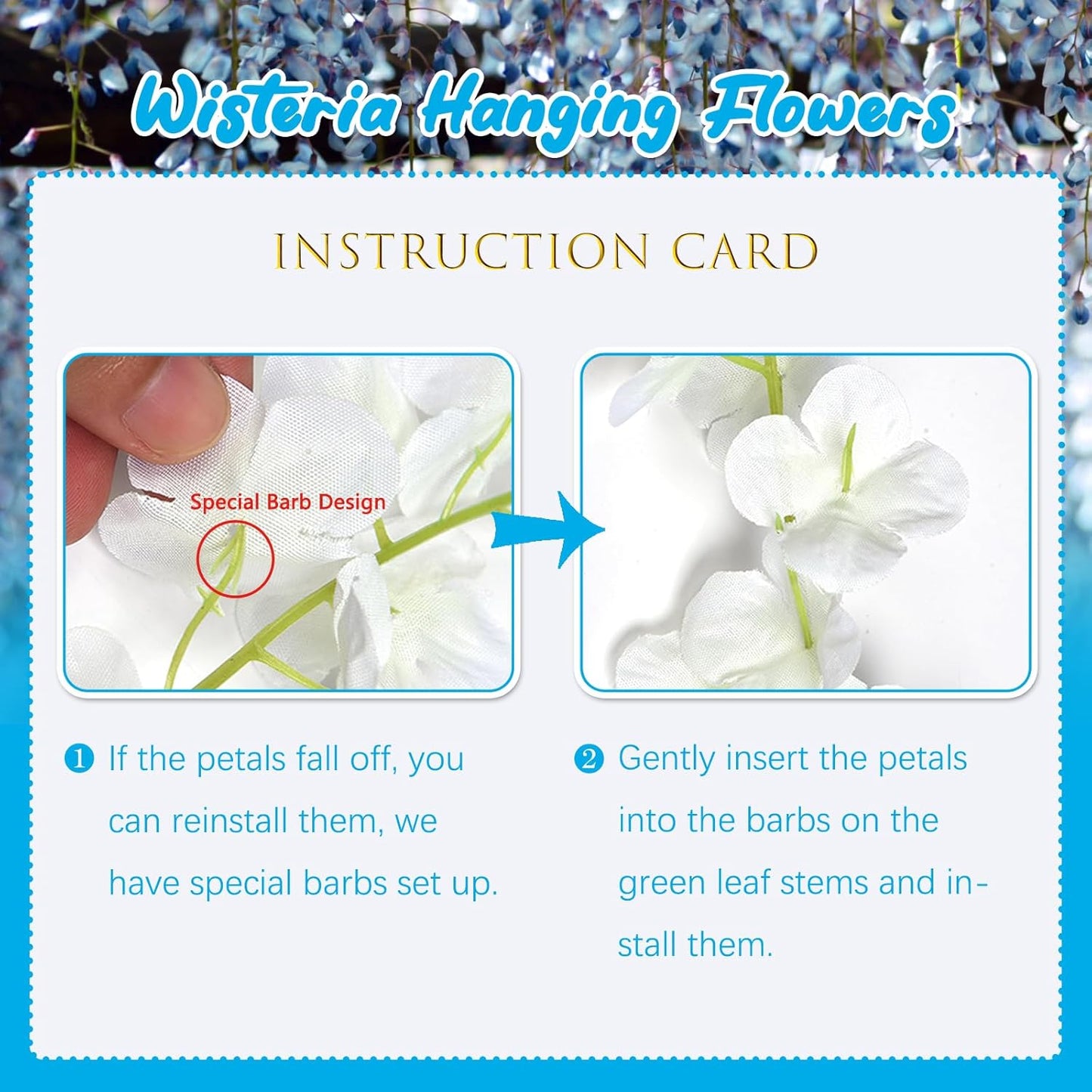 36 Pack Blue Wisteria Hanging Flowers, 3.44 Ft Fake Hanging Flowers, Artificial Wisteria Garland Vines for Wedding Room Backdrop Outdoor Patio Garden Decoration