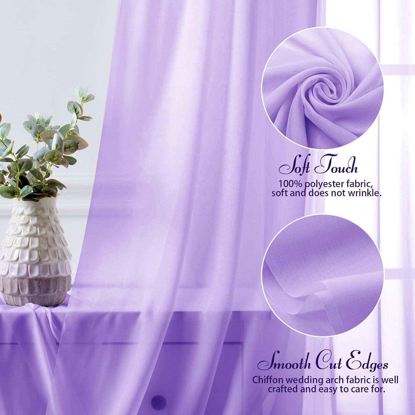 SiinvdaBZX 2 Panels Wedding Arch Draping Fabric 30" x 240' Lavender Purple Sheer Chiffon