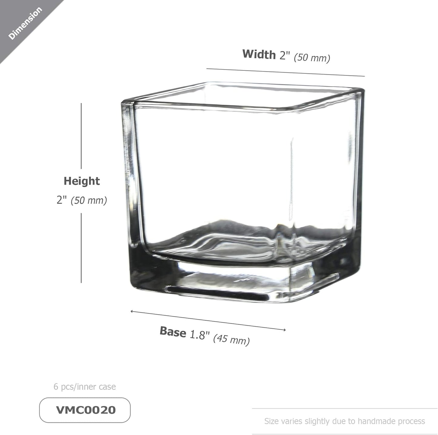 WGV 2 Inch Tea Light Votive Candle Holder, Clear, Square Cube 2”x2”, Small Tiny Bulk, Home Décor, Table Top, 6 Pcs