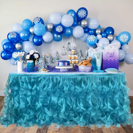 Luxury Organza Mesh Table Skirt Draping Floating Romance - Perfect for Bridal Showers, Birthday Weddings - Clear Flowing Decoration for a Wonderful Main Cake Table (Teal Blue-6ft, 72"Lx30"H)