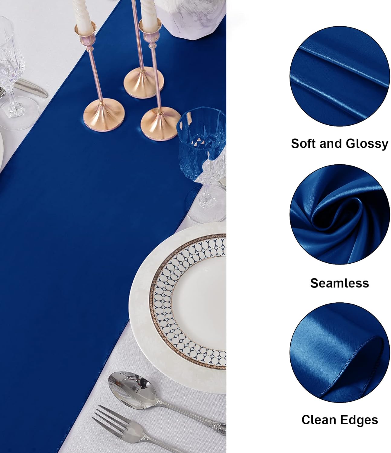 12Pack Table Runner 12 x 108 Inches Satin Silk Table Runner for Wedding, Birthday Party, Banquets, Graduations Decoration, fit Rectange and Round Table-Royal Blue