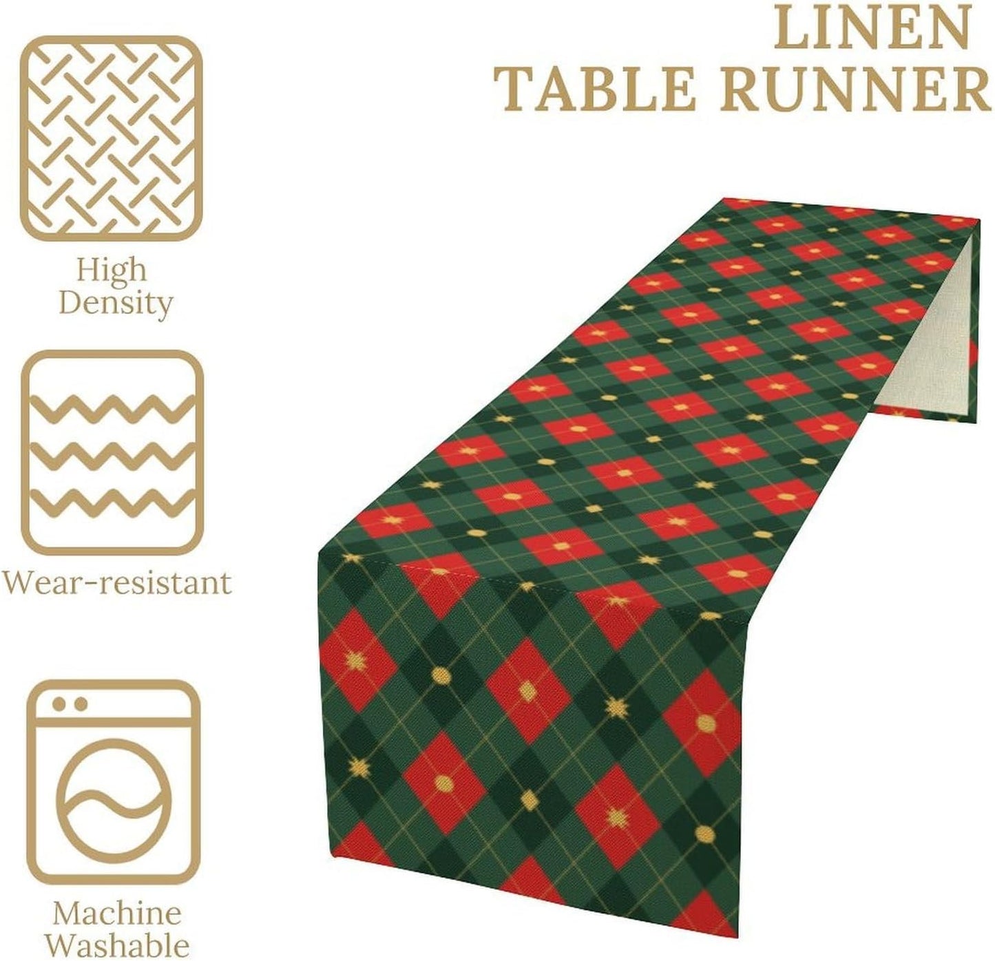 Christmas Table Runner,Green Red Xmas Plaid Table Cloth Kitchen Dining Table Decoration for Home Party Decor 13x70 Inch