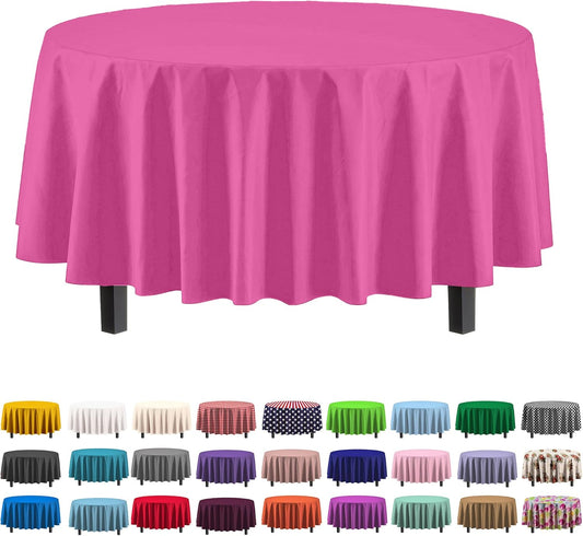Exquisite 12-Pack Premium Plastic 84-Inch Round Tablecloth - Cerise