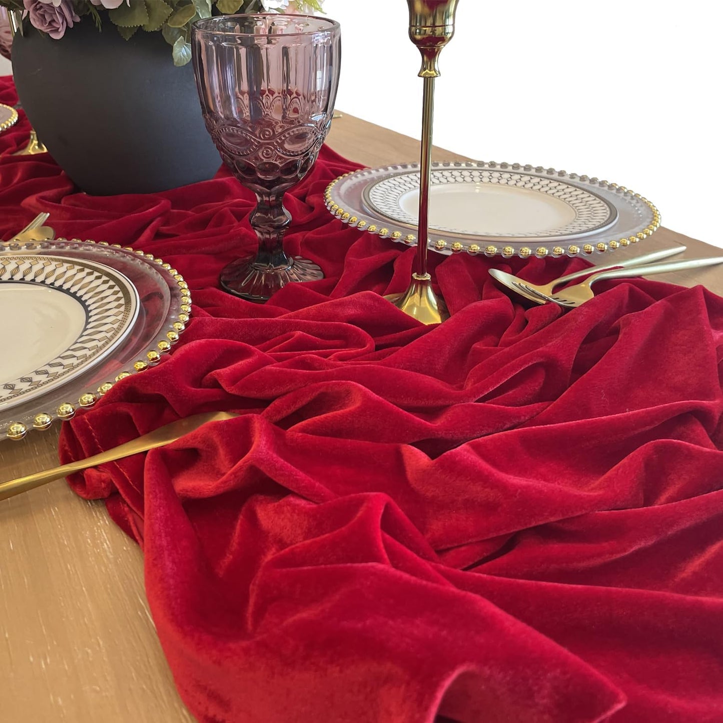 Velvet Table Runner, 10ft Luxurious Wedding Reception Decorations Soft Velvet Fabric Table Linen Overlay for Party (20 x 120 inch, Red)