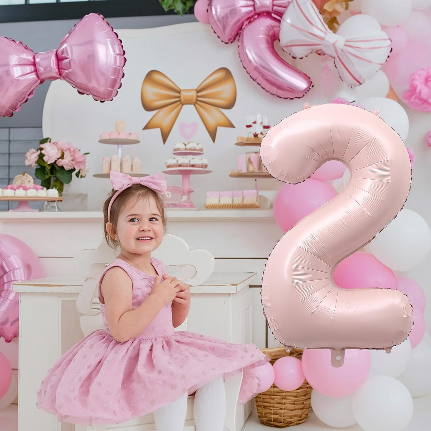 Pink 40 Inch Balloon Number 2, Large Dusty Retro Pastel Pink Foil Number 2 Balloons Set 0-9 for Girls, Digital 2 Helium Balloon for Boho Baby Shower Anniversary 2nd Coquette Birthday Party Decorations
