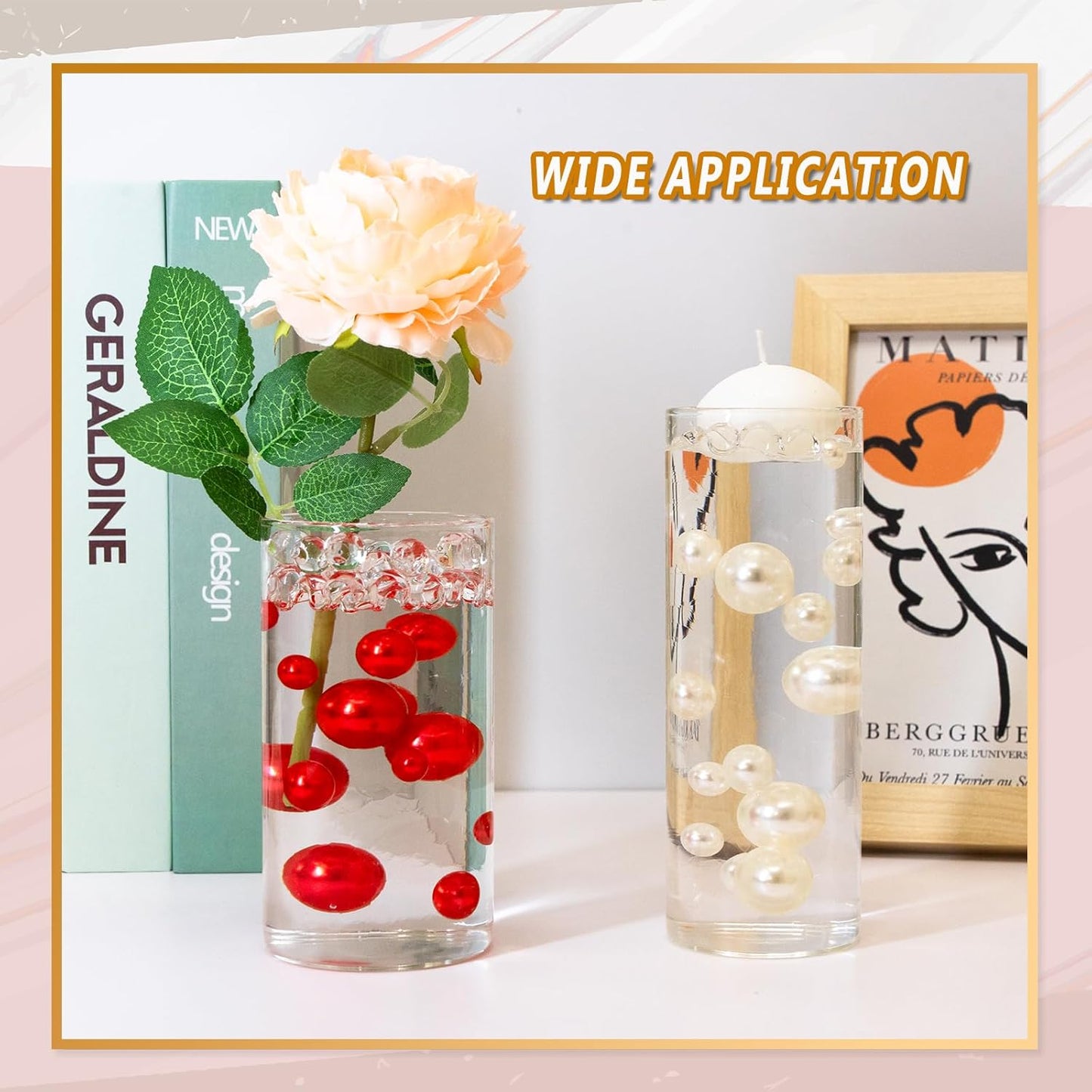 300Pcs Vase Filler Red No Hole Faux Pearl Beads for Vase Filling Decorations, Candle Centerpieces, Wedding Centerpieces, Home Party Decor (8/14/20mm)