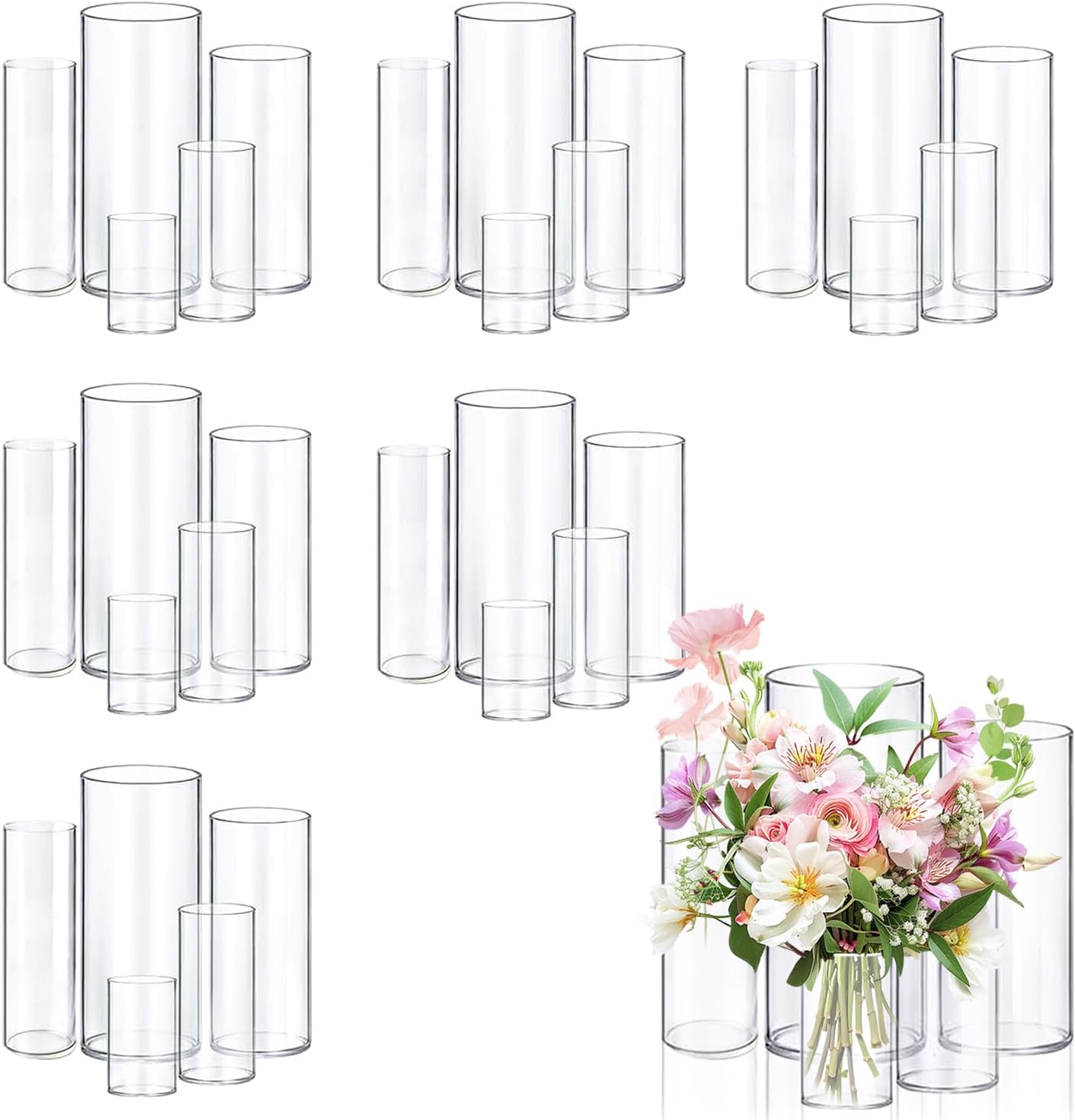 30pcs Glass Vase Cylinder Vases for Centerpieces Small Flower Glass Vases Home Decor Centerpiece Table Clear Flower Vase Decorations for Wedding＆Holiday 4,6,7.5,8,10 Inch Tall