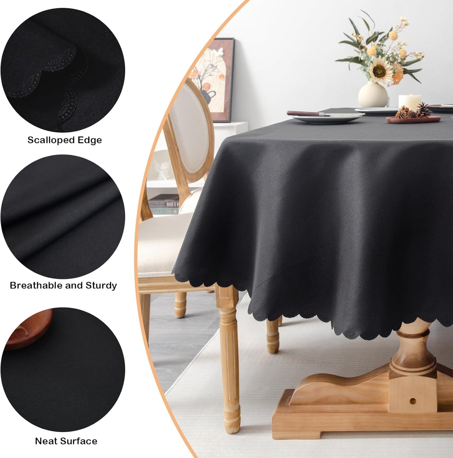 Oval Black Tablecloth 60 x 84 Inch Polyester Fabric Washable Table Cloth Decorative Solid Color Wrinkle Resistant Table Cover for Dining Party Wedding Camping