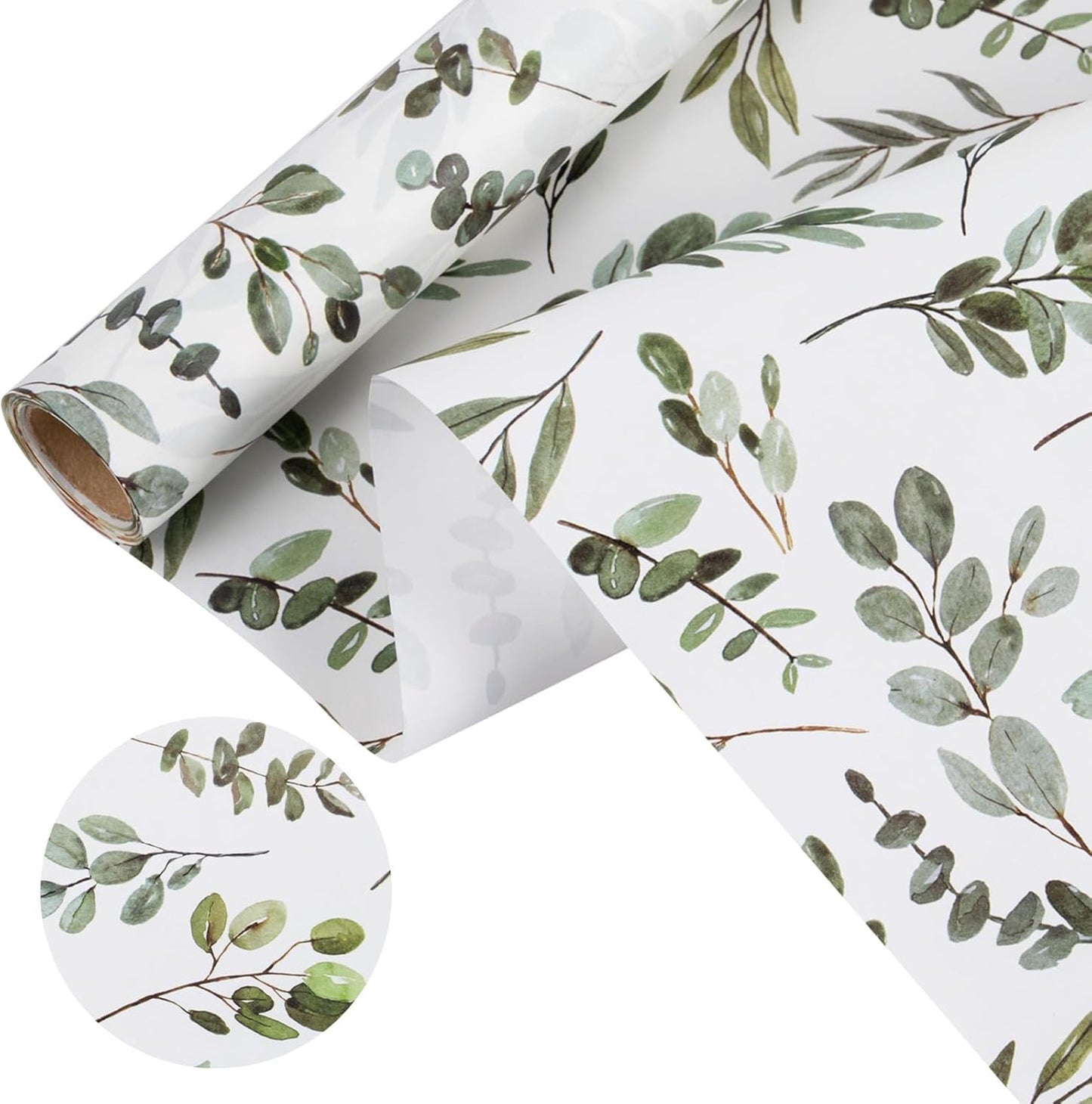 WRAPAHOLIC Kraft Wrapping Paper - Mini Roll - 17 Inch x 16.5 Feet - Eucalyptus Leaves Wrapping Paper for Wedding, Birthday, Bridal Shower, Tea Party, Drawer Liners, Home Closet Shelves
