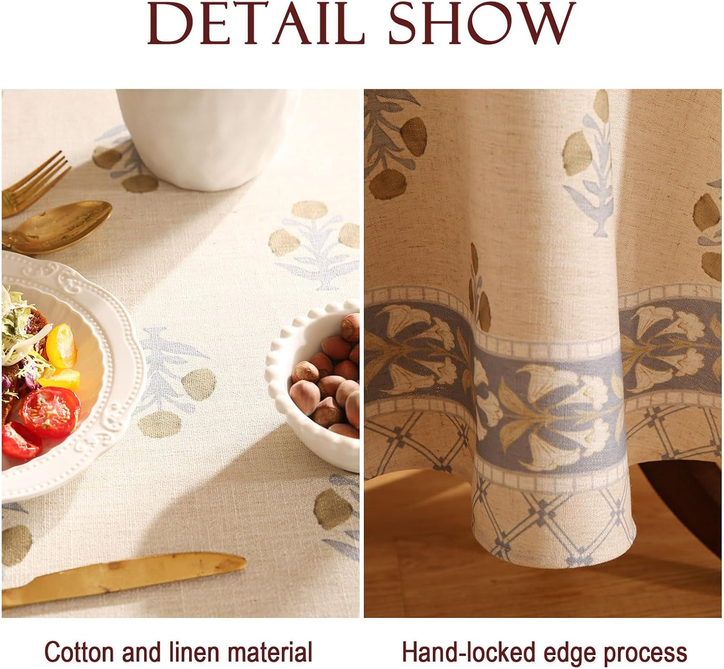 patdrea Designer Vintage Small Beige Tablecloth for Round Table,Linen Yellow Floral Pattern Tablecloths,Cover Cloth Decor for Kitchen Dining Christmas,Thanksgiving,Diameter 55"-Istana a