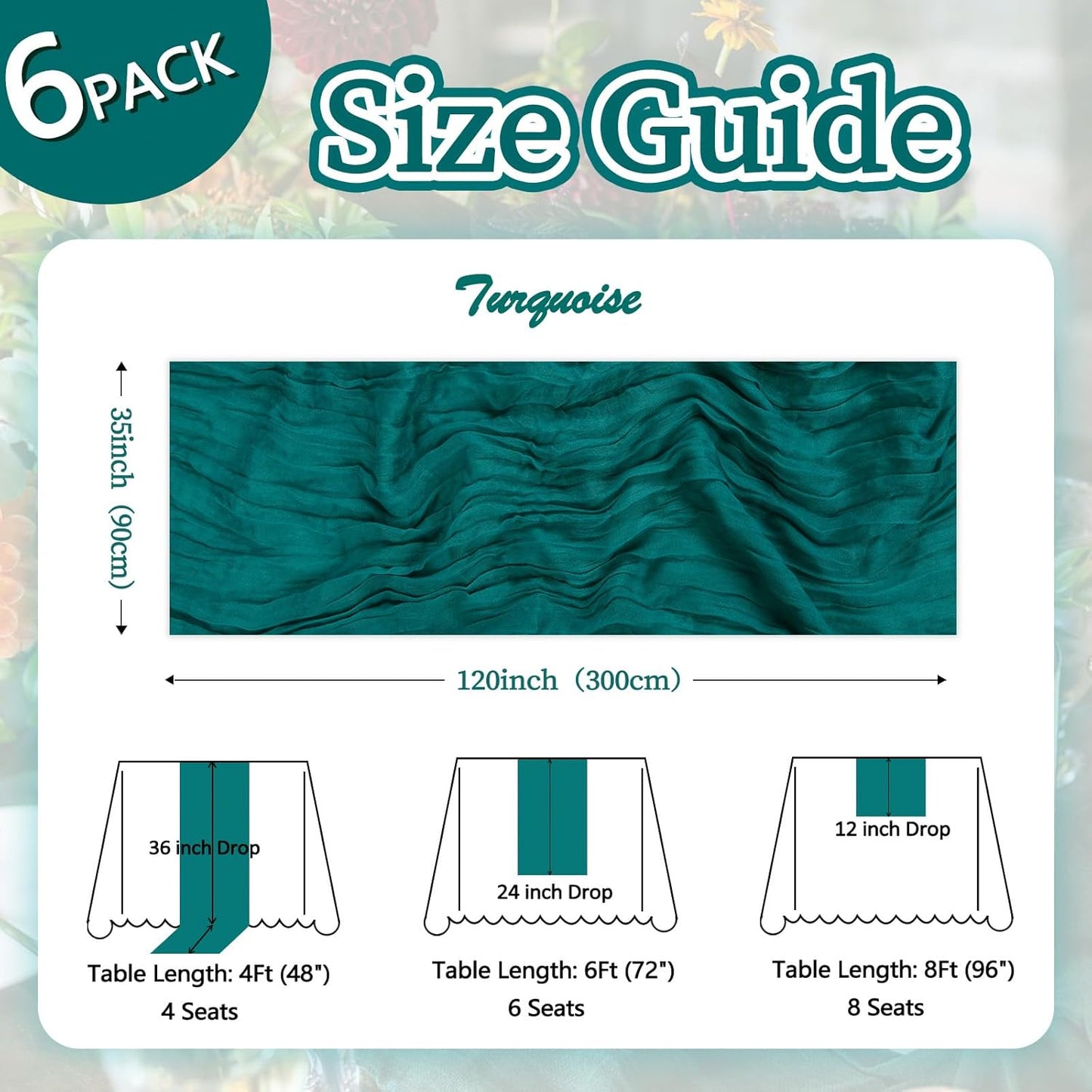6 Pack Turquoise Cheesecloth Table Runner 10ft Boho Gauze Fabric Cheese Cloth Table Runner 35 x 120 Inch Rustic Sheer for Romantic Wedding Decor Baby Shower Party Table Centerpiece Decoration