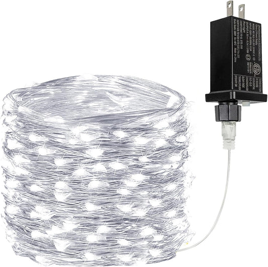33Ft 100LED Fairy Lights Plug in, Waterproof String Lights Outdoor & Indoor 8 Modes with Timer, Christmas Light Bedroom Decor, Twinkle Light for Girl's Room Garden Christmas Decorations (Cool White)