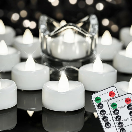 Remote Candles, 24PCS Flameless Tea Lights Candle Battery Operated with Timer, 400+Hours Remote Control LED Tea Lights Votive Candle - 1.5'' D X 1.25'' H- Pure White Light