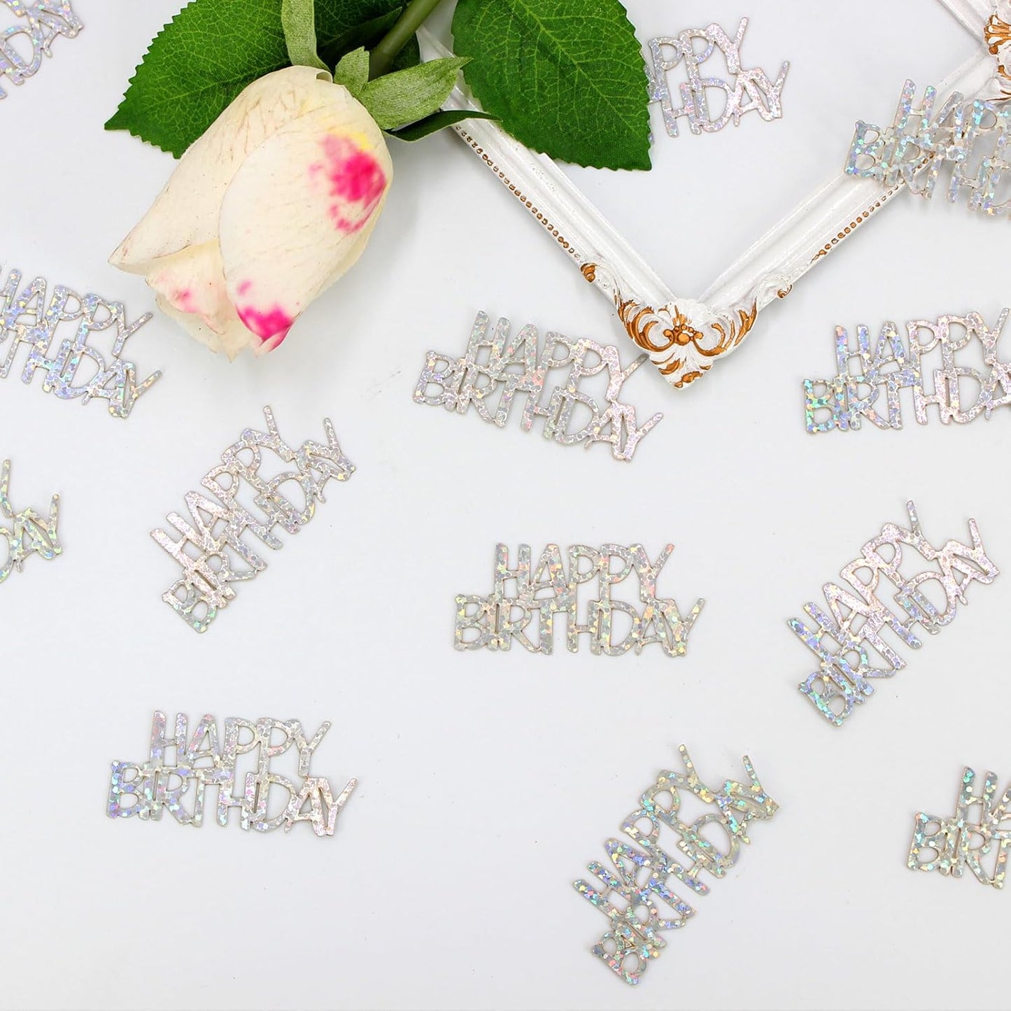 100PC Confetti Happy Birthday Table Decorations - Silver Table Scatters for Disco/Music Themed Birthday Anniversary Party Supplies