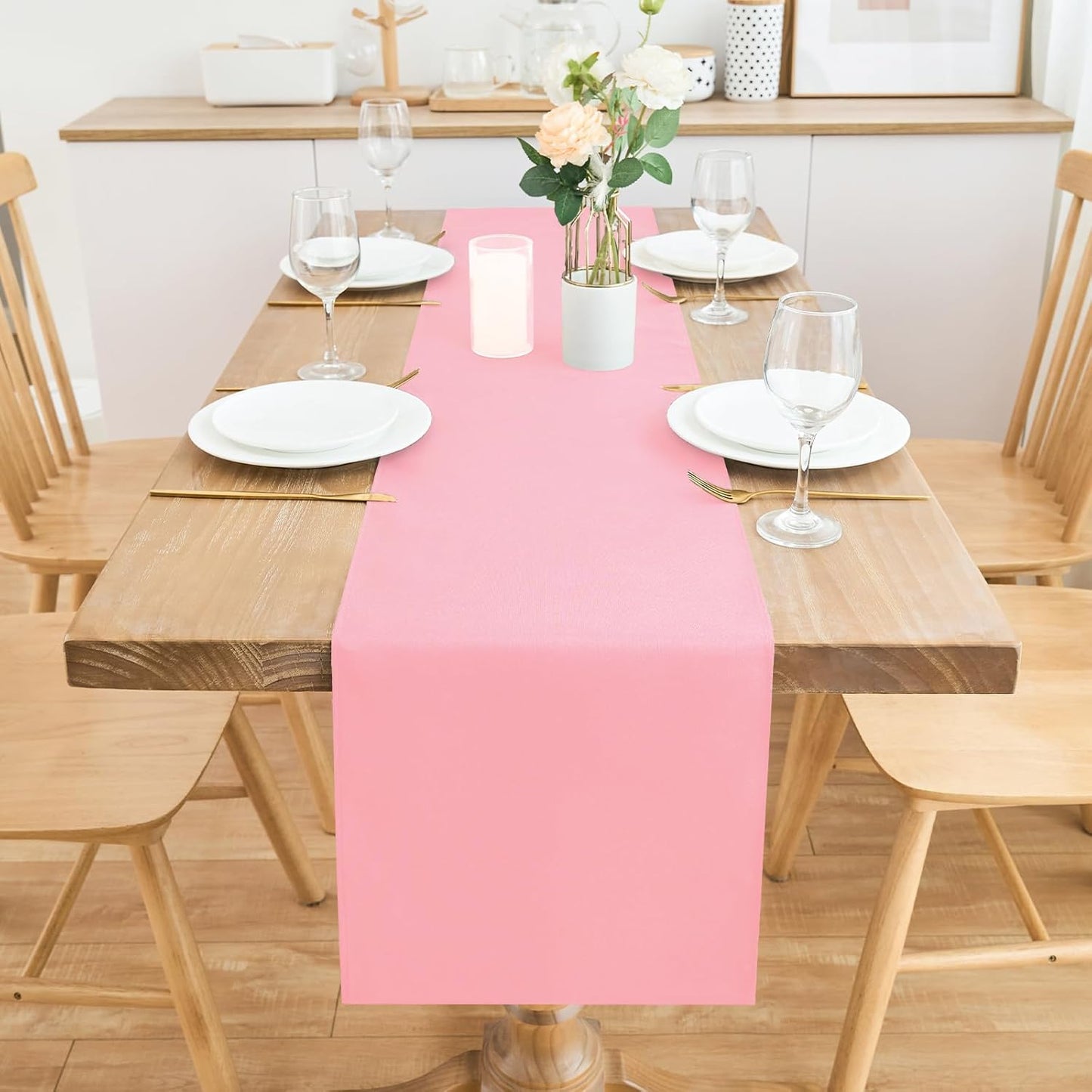 2 Pack Pink Table Runner 12 x 60 Inch Solid Color Farmhouse Runners Coffee Table Dresser for Daily Party Home Decoration