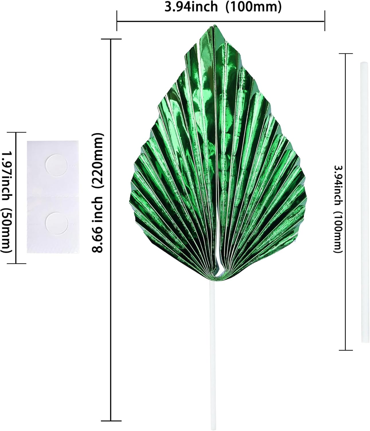 Ephlyn 6Pcs Paper Palm Leaves Fan Cake Toppers Palm Leaf Fan Cake Picks Craft DIY Fan Cupcake Toppers Palm Spear Leaves Cake Decorations for Baby Shower Wedding Birthday Party Supplies Bright Green