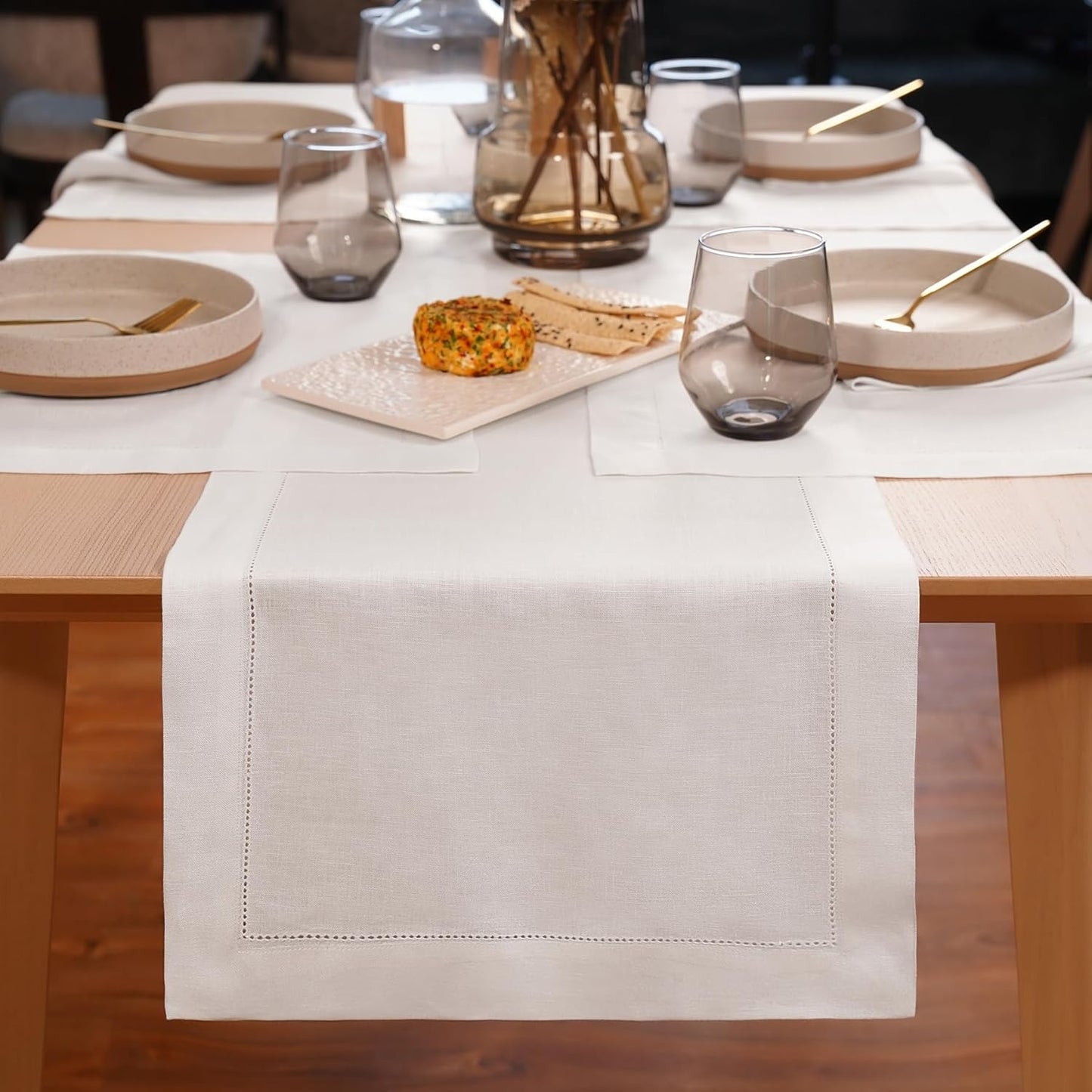 White Table Runner 72 inches Long – 100% Pure Linen Hemstitch 14 x 72 Inch Table Runner for Dining, Spring, Summer, Wedding Decorations, Gift – Elara