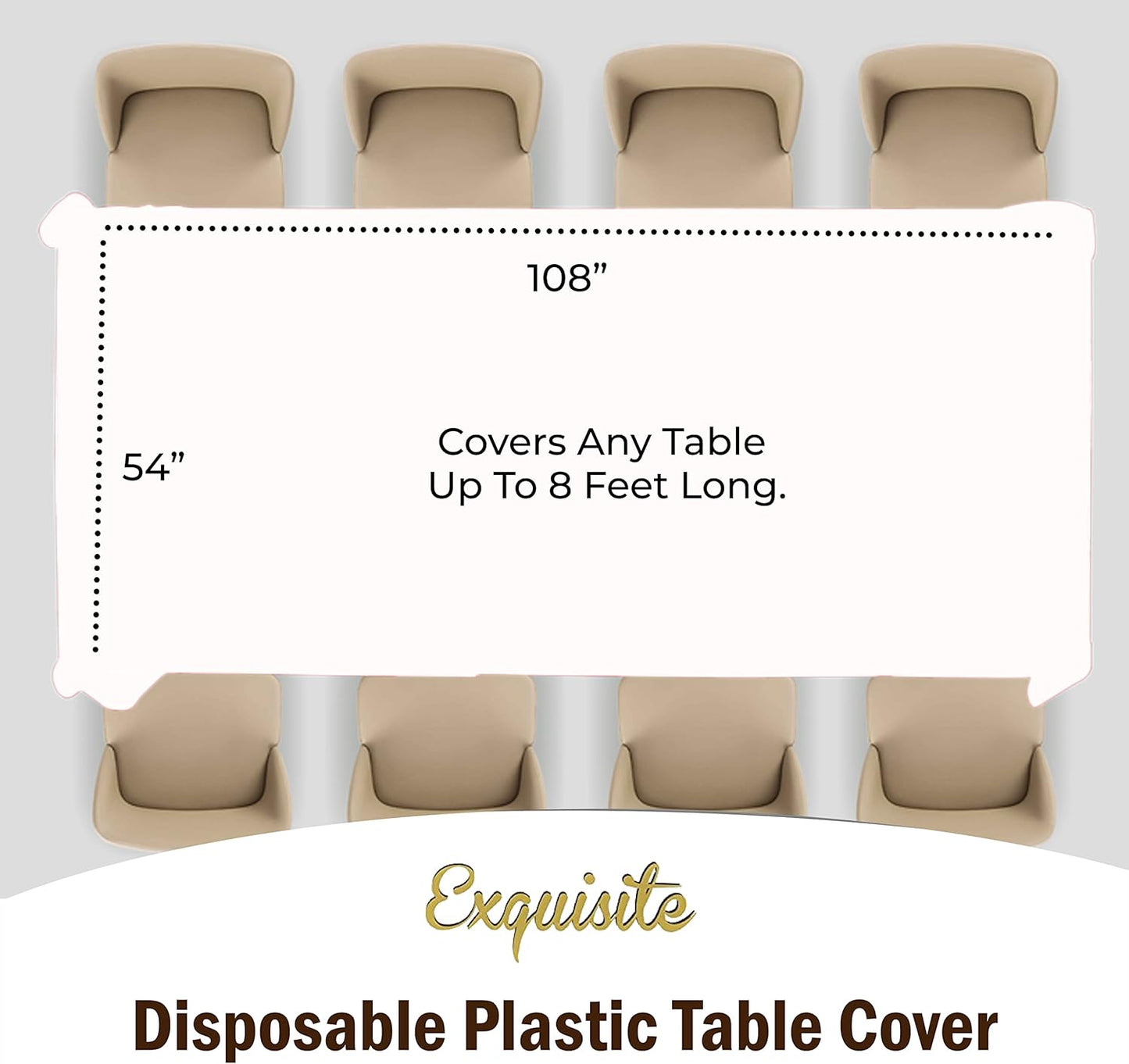 Exquisite 12-Pack Premium Plastic Tablecloth 54 Inch. x 108 Inch. Rectangle Table Cover-White