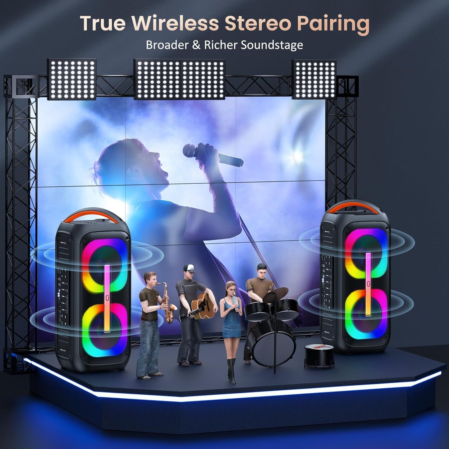 Karaoke Machine with 2 Wireless Microphones, 【Dual 60W 6.5"Subwoofer & 400W Peak】Big Loud Bluetooth Party Speaker with Disco Lights, Portable PA System with TWS Stereo Sound & Deep Bass, Gift for All