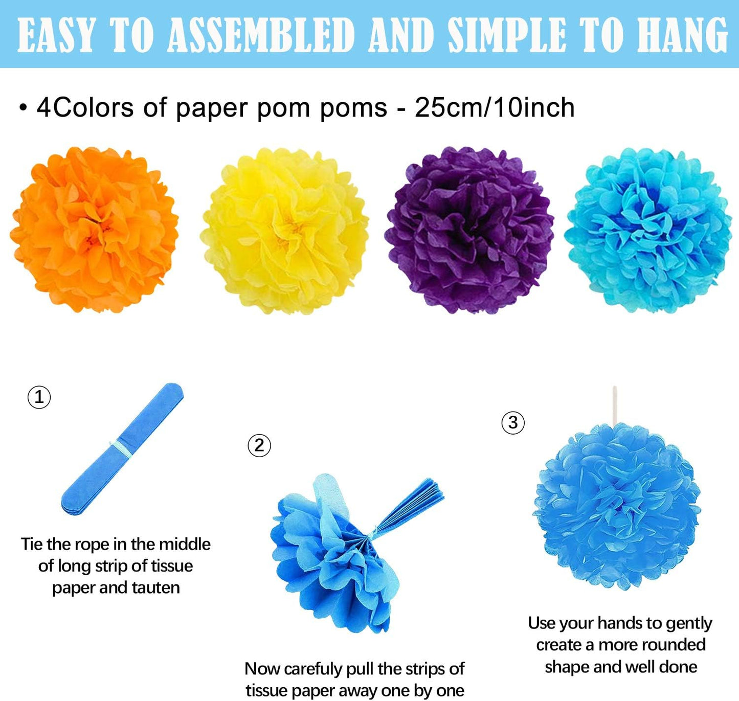 Colorful Birthday Decorations - Mexican Fiesta Party Decorations with Paper Fans, Paper Pom Poms,Dots Garland, Pennant Banner, Honeycomb Balls Packs