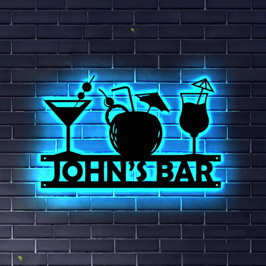 Custom Metal Bar Sign with LED Light Personalized Bar Theme Cocktail Metal Sign, Bar Theme Sign Wall Art Beack Bar Pub Decor Tiki Bar Decor
