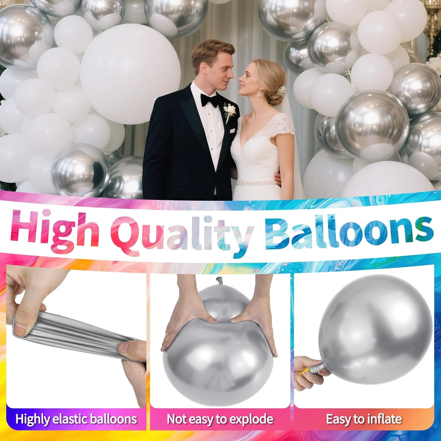 KAWKALSH Metallic Silver Balloon 12 Inch, 110pcs Latex Party Balloons Helium Bright Color for Birthday Baby Shower Wedding Party Supplies Arch Garland Decoration