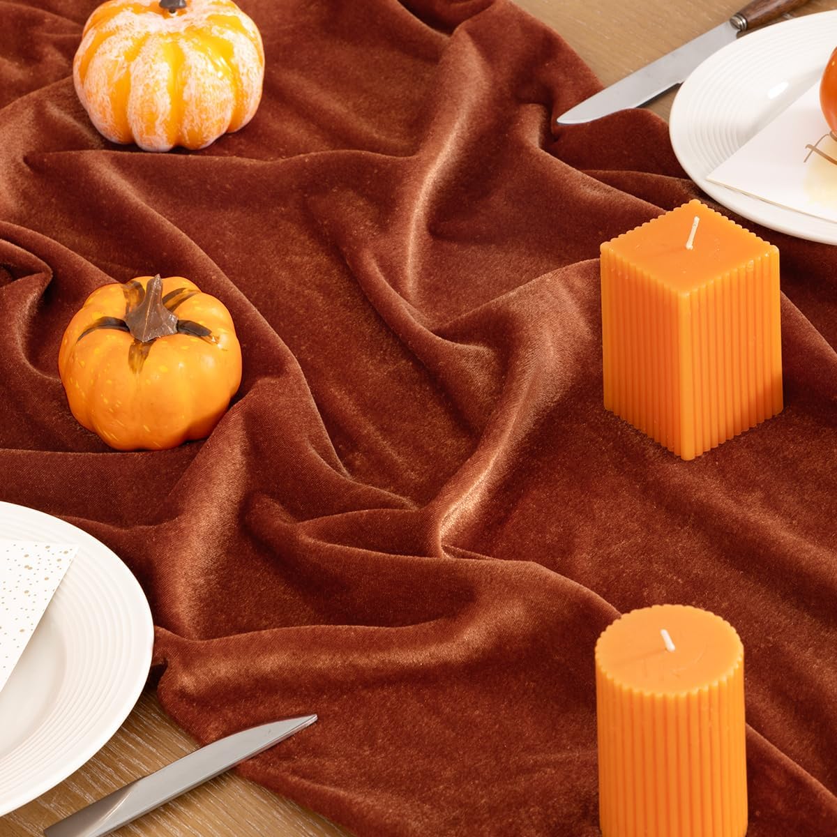 Terracotta Velvet Table Runner 3 Pack Fall Thanksgiving Burnt Orange Table Runners 20 x 120 Inch Luxurious Elegant Velvet Fabric Rust Red Decor for Christmas Dinner Wedding Bridal Baby Shower